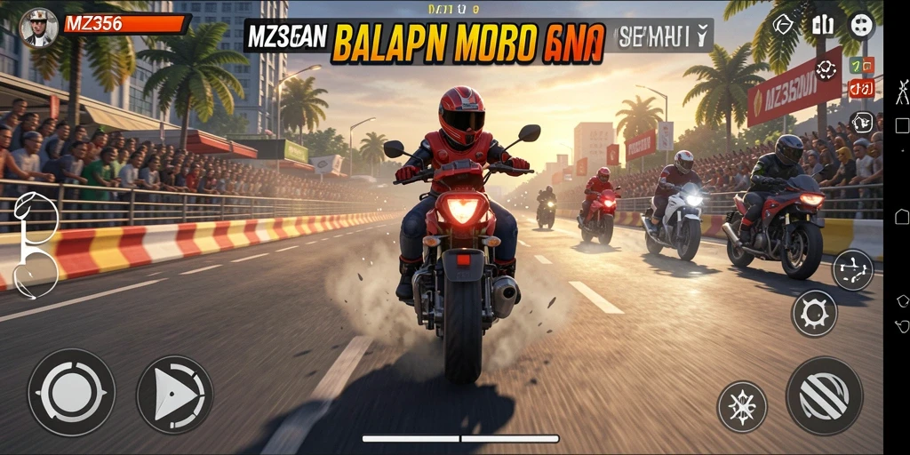 Gameplay seru MZ356 dengan balapan motor menegangkan.