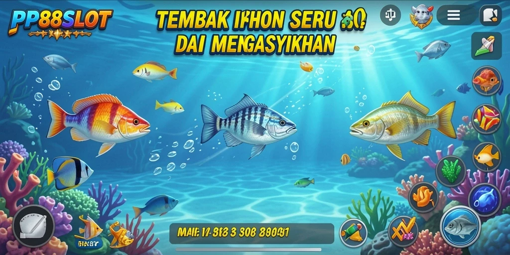 Screenshot gameplay PP88SLOT menampilkan aksi menembak ikan yang seru.