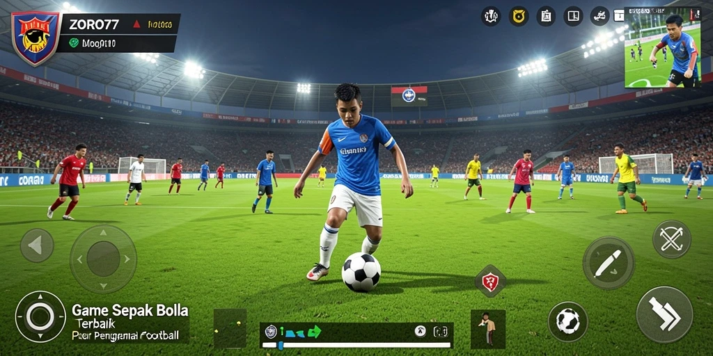 Screenshot gameplay ZORO77 yang menunjukkan aksi seru dalam permainan sepak bola.